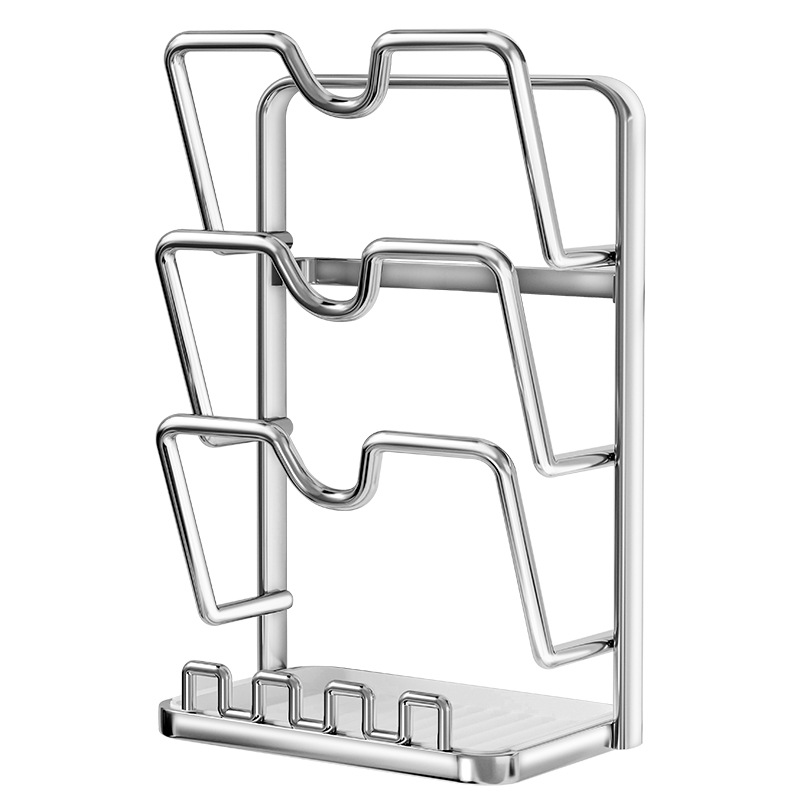 免打孔厨房不锈钢锅盖菜板梯形置物架