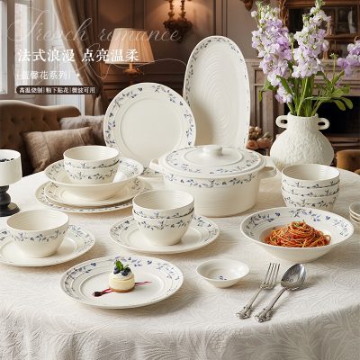 蓝馨花陶瓷碗盘组合乔迁礼盒装