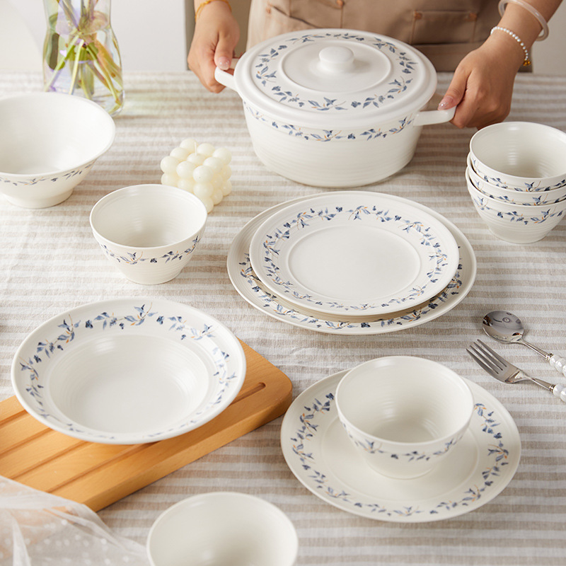 蓝馨花陶瓷碗盘组合乔迁礼盒装