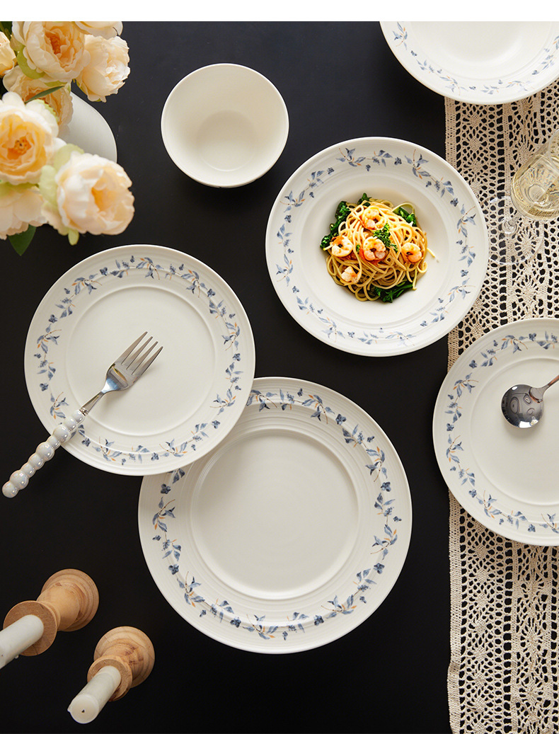 蓝馨花陶瓷碗盘组合乔迁礼盒装