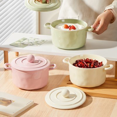 陶瓷带盖双耳猪油罐泡面碗