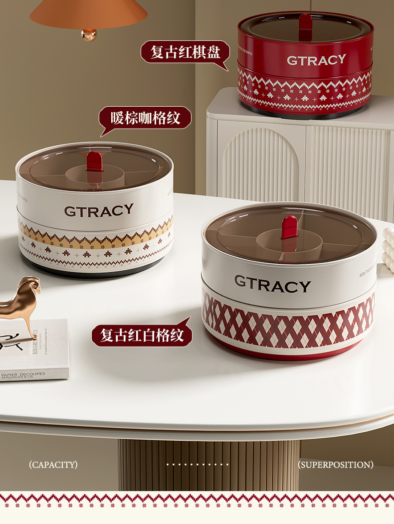 中古风旋转分格大容量加厚糖果盒