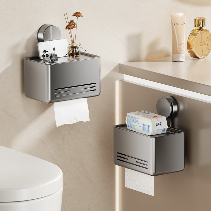 太空铝带置物架壁挂免打孔吸盘纸巾盒